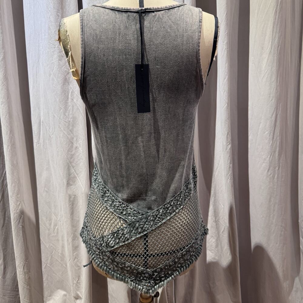 Ann Ferriday Vintage Dye Stretch Viscose , Cotton Lace And Fishnet Top S - Picture 3 of 5